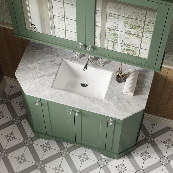 Old London 1000mm Hunter Green 4 Door Floor Standing Angled Vanity Unit With 3 Tap Holes Marble Basin