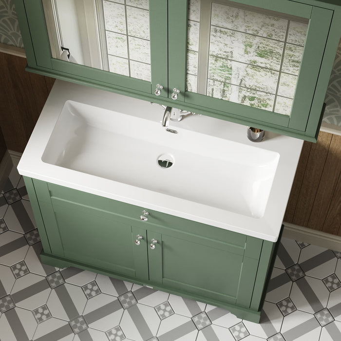 Old London 1000mm Hunter Green 2 Door Floor Standing Vanity Unit With 1 Tap Hole Fireclay Basin