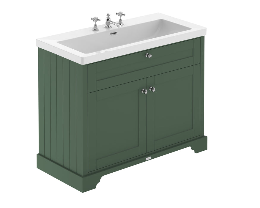 Old London 1000mm Hunter Green 2 Door Floor Standing Vanity Unit With 3 Tap Holes Fireclay Basin