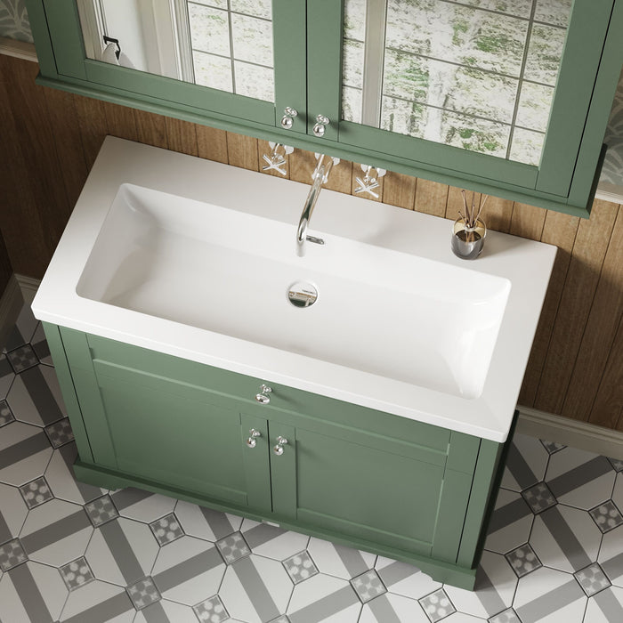 Old London 1000mm Hunter Green 2 Door Floor Standing Vanity Unit With Fireclay Basin