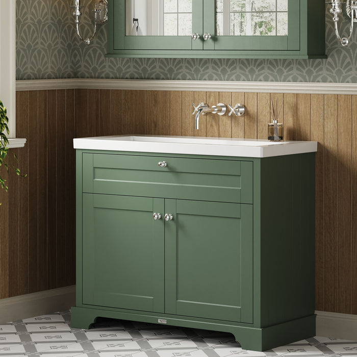 Old London 1000mm Hunter Green 2 Door Floor Standing Vanity Unit With Fireclay Basin