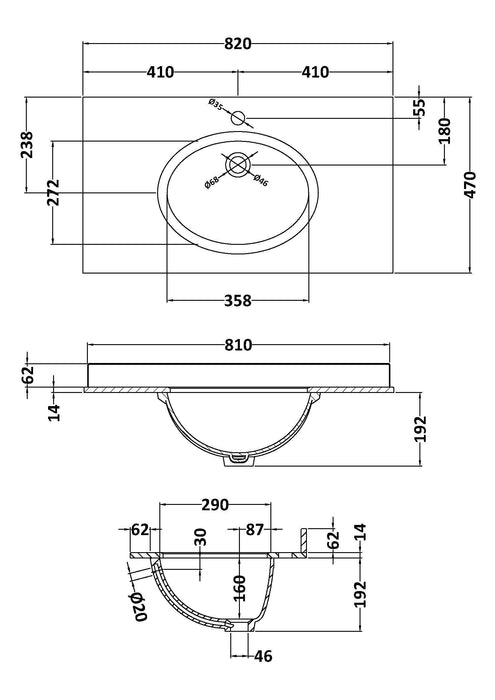 Old London 1 Tap Hole 800mm  Single Bowl Marble Top Basin
