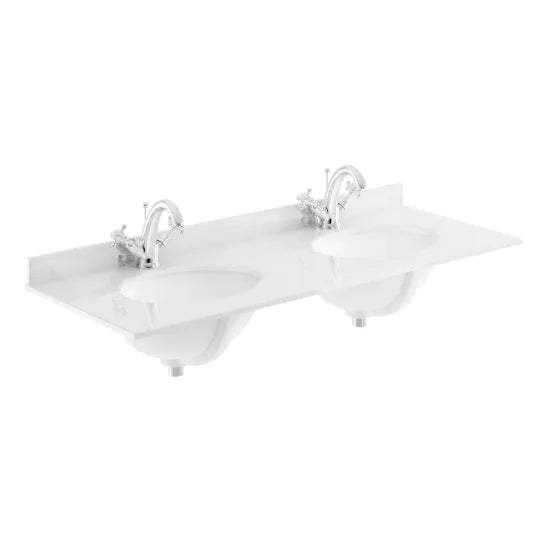 Old London 1 Tap Hole 1200mm  Double Bowl Marble Top Basin