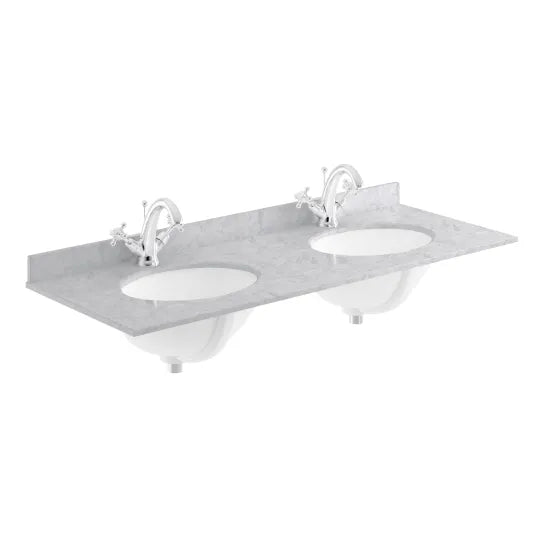 Old London 1 Tap Hole 1200mm  Double Bowl Marble Top Basin