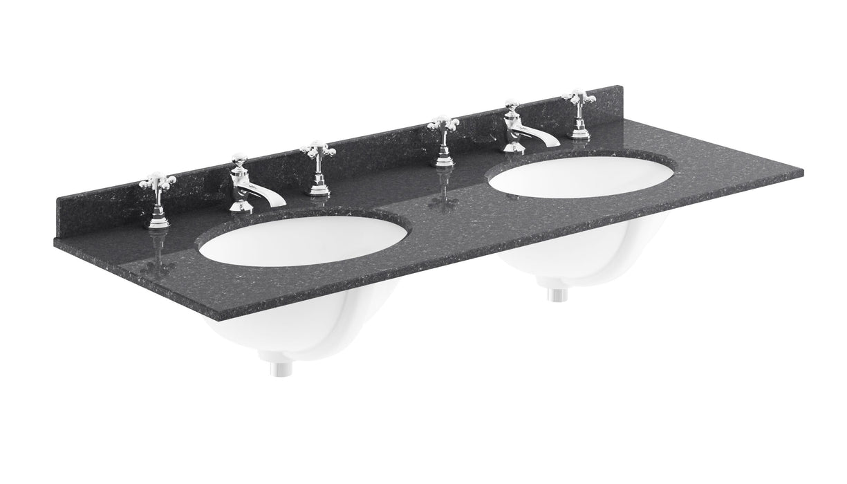 Old London 3 Tap Hole 1200mm  Double Bowl Marble Top Basin