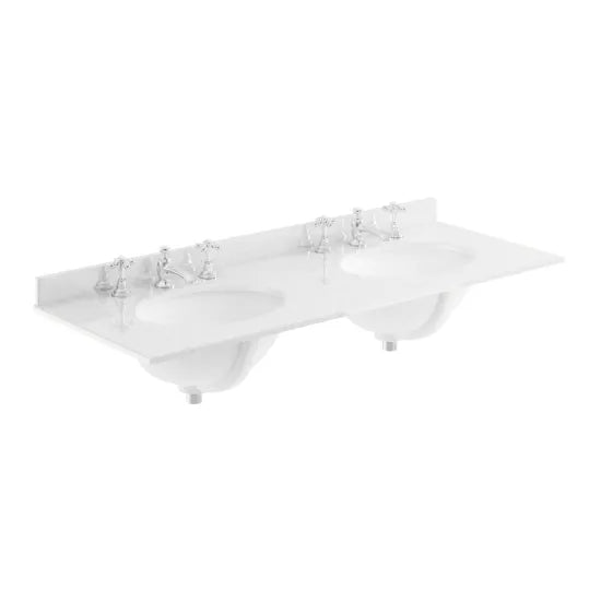 Old London 3 Tap Hole 1200mm  Double Bowl Marble Top Basin