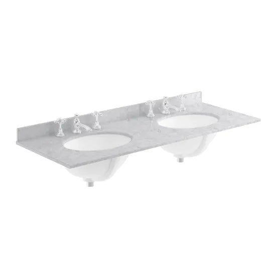 Old London 3 Tap Hole 1200mm  Double Bowl Marble Top Basin