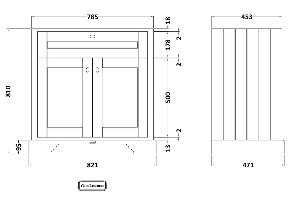 Old London 800mm Storm Grey 2 Door Floor Standing Vanity Unit