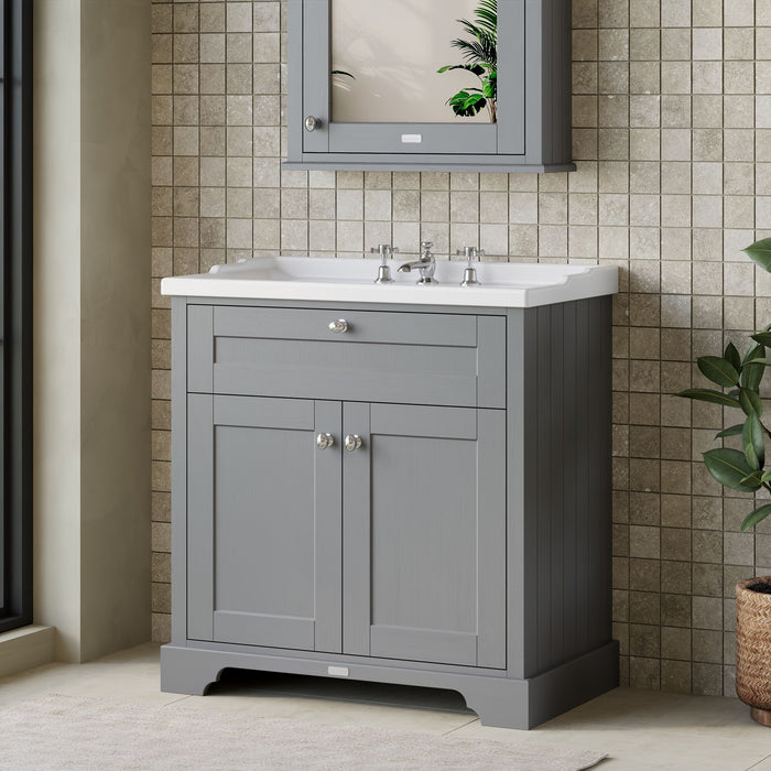 Old London 800mm Storm Grey 2 Door Floor Standing Vanity Unit