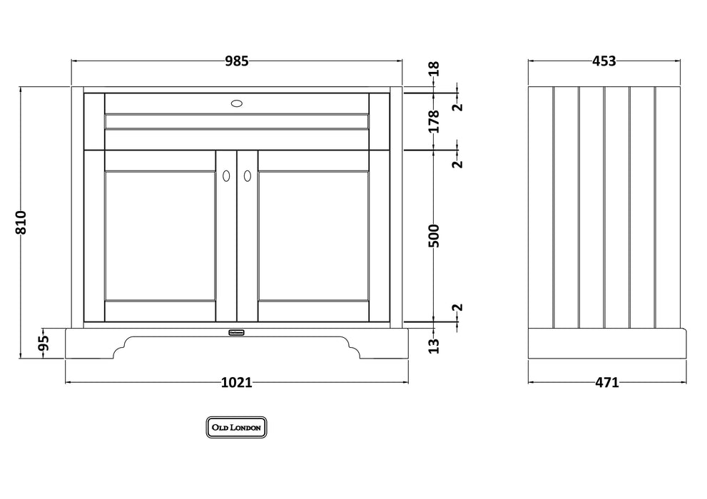Old London 1000mm Storm Grey 2 Door Floor Standing Vanity Unit