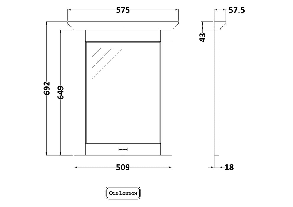 Old London 600 x 694mm Woodgrain Rectangular Twilight Blue Bathroom Mirror
