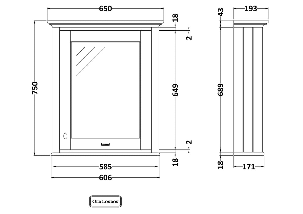 Old London 650mm Timeless Sand Wall Hung Mirror Cabinet