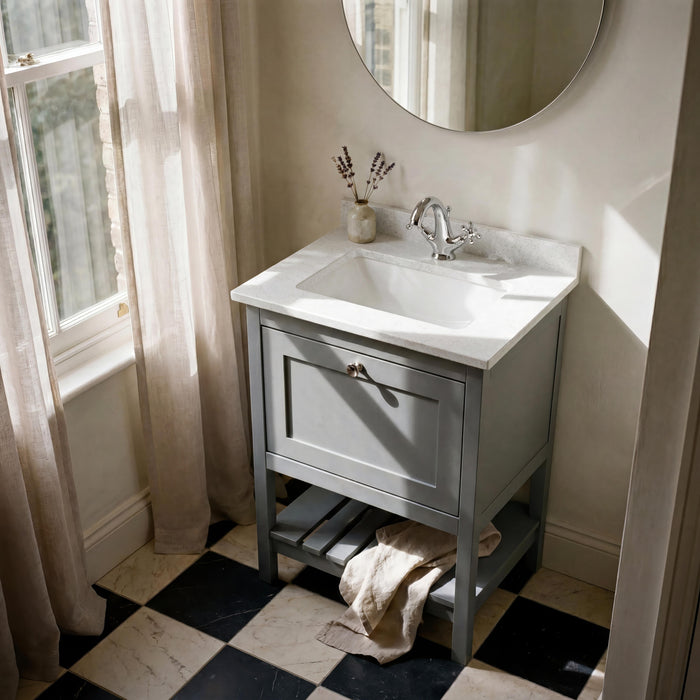 1 Tap Hole 600mm White Single Square Bowl Marble Worktop Basin