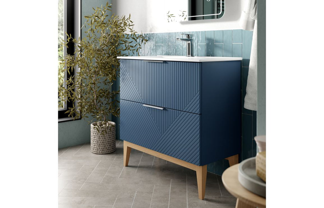 Vario 615mm Floor Standing 2 Drawer Basin Unit & Basin - Matt Smoke Blue