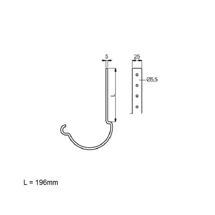 Lindab Magestic Galvanised 125mm Half Round Steel Gutter Rafter Bracket 200mm Long