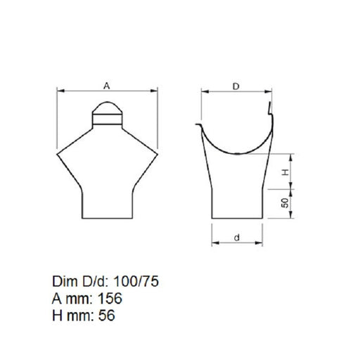Lindab Magestic Galvanised 100mm Half Round Steel Gutter Outlet (75mm)