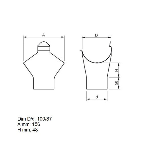 Lindab Magestic Galvanised 100mm Half Round Steel Gutter Outlet (87mm)