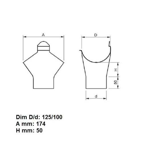Lindab Magestic Galvanised 125mm Half Round Steel Gutter Outlet (100mm)