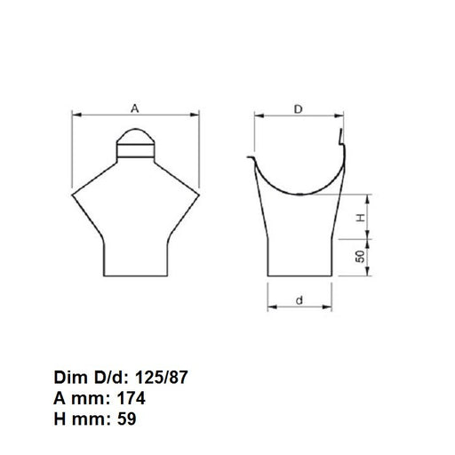 Lindab Magestic Galvanised 125mm Half Round Steel Gutter Outlet (87mm)