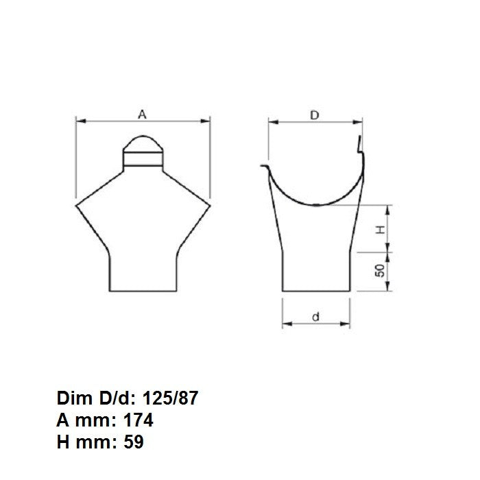 Lindab Magestic Galvanised 125mm Half Round Steel Gutter Outlet (87mm)