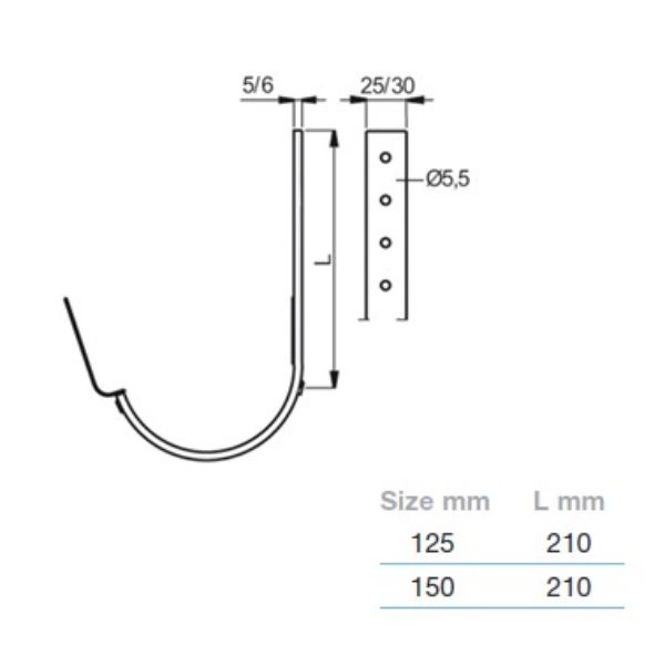 Lindab Magestic Galvanised Steel Gutter 210mm Flex-Fit Rafter Bracket 125mm