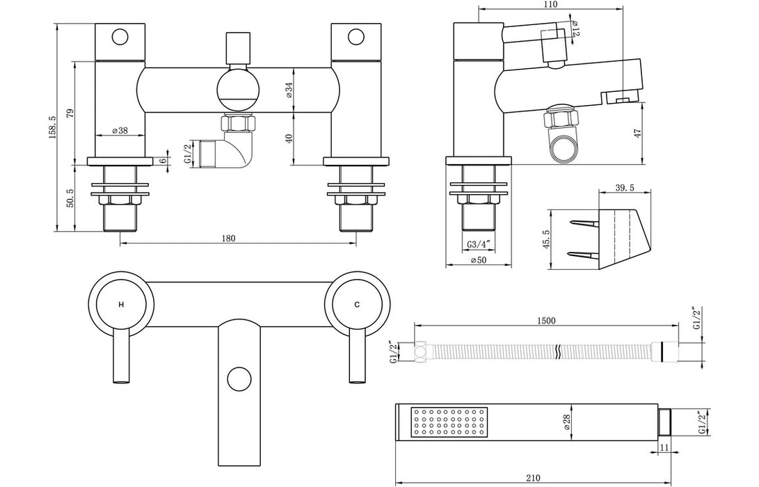 Lirana Bath/Shower Mixer & Bracket - Chrome