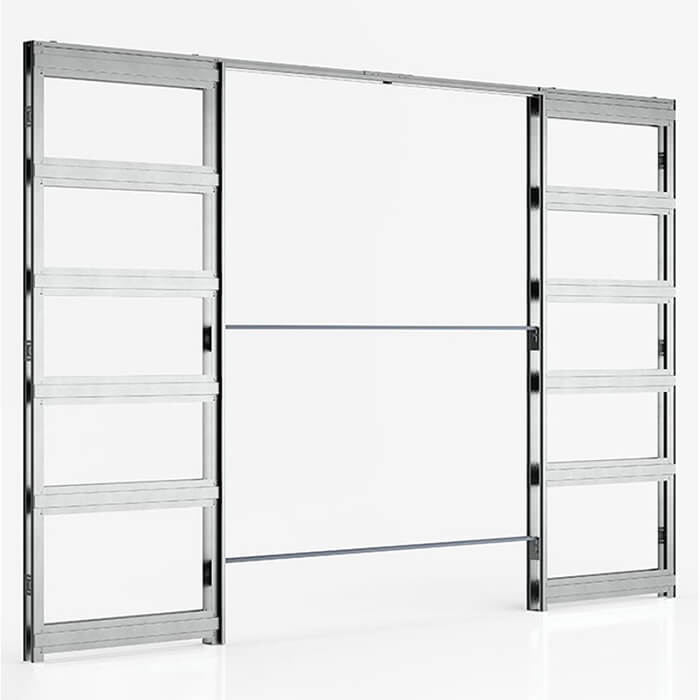 Deanta Double Pocket Door Kit 100mm White Frame + Satin Chrome Finish Hardware