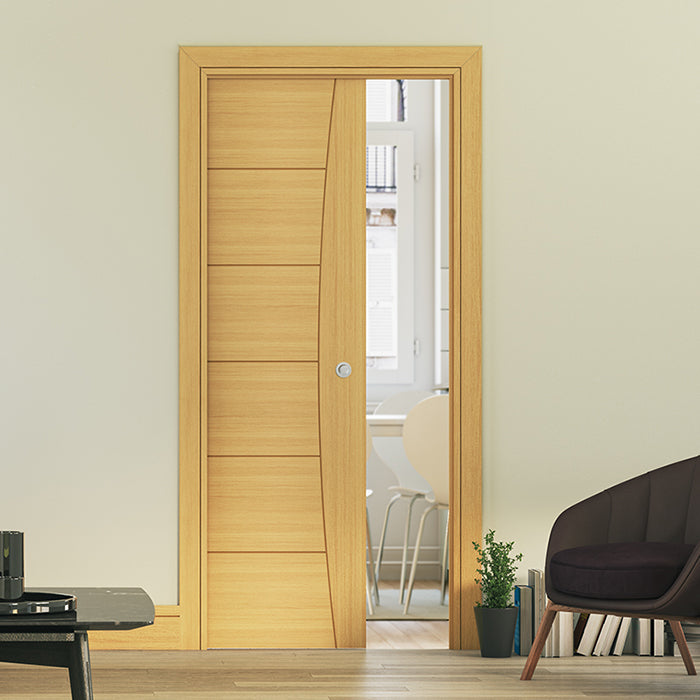 Deanta Single Pocket Door Kit 125mm White Frame + Satin Chrome Finish Hardware