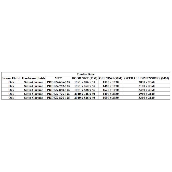 Deanta Double Pocket Door Kit 125mm Oak Frame + Satin Chrome Finish Hardware