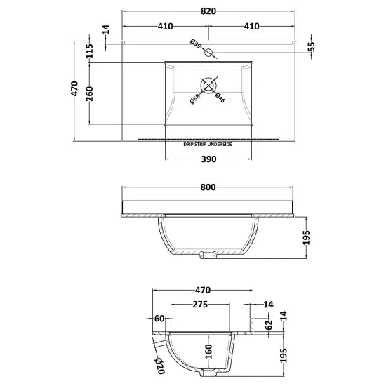 BC Designs 800mm 1 Tap Hole White Single Square Bowl Marble Worktop Basin