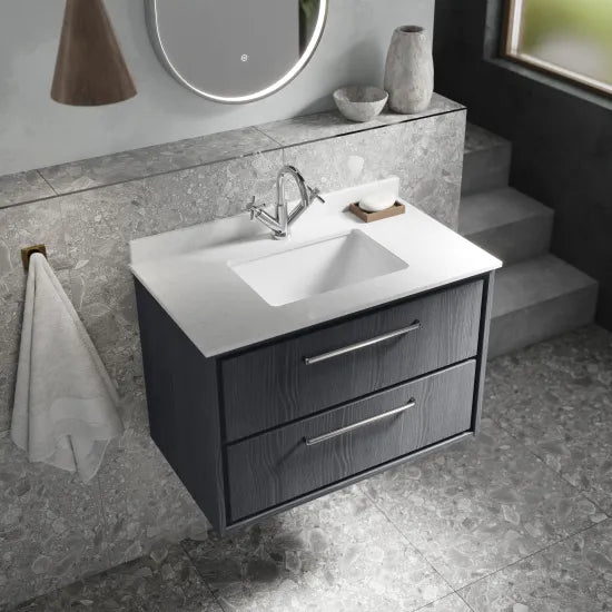 BC Designs 800mm 1 Tap Hole White Single Square Bowl Marble Worktop Basin