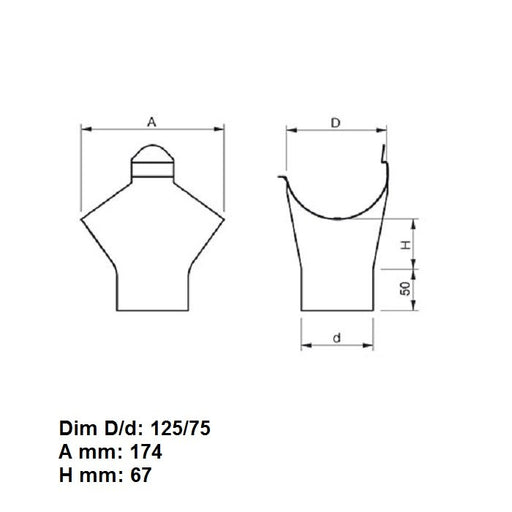 Magestic Gutter Outlet OMV 125mm x 75mm, M.Galvan