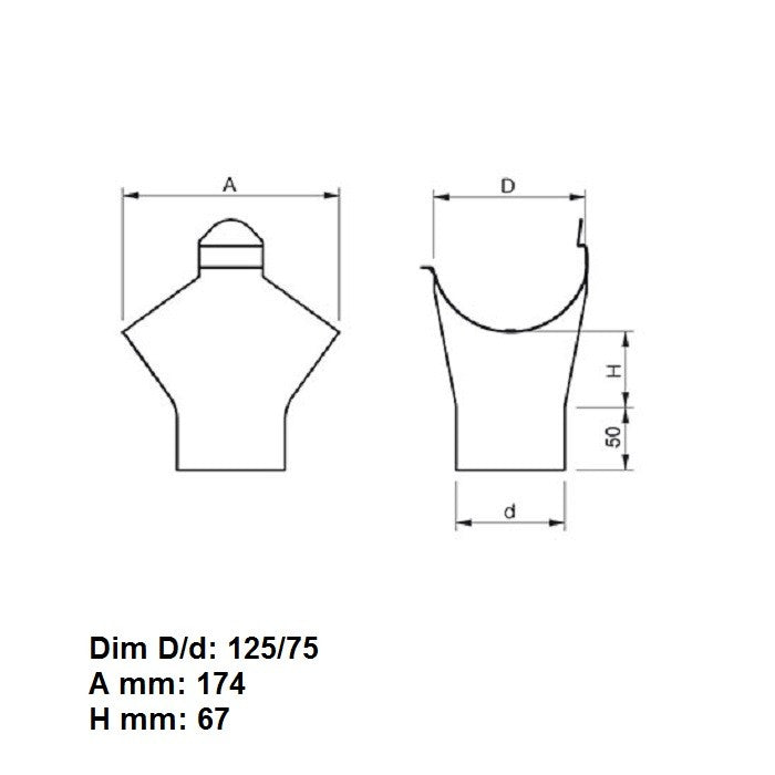 Magestic Gutter Outlet OMV 125mm x 75mm, M.Galvan