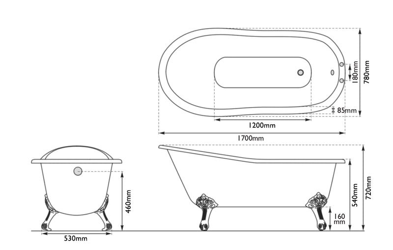 Hurlingham Marlowe Freestanding Cast Iron Slipper Bath 1700 x 780mm