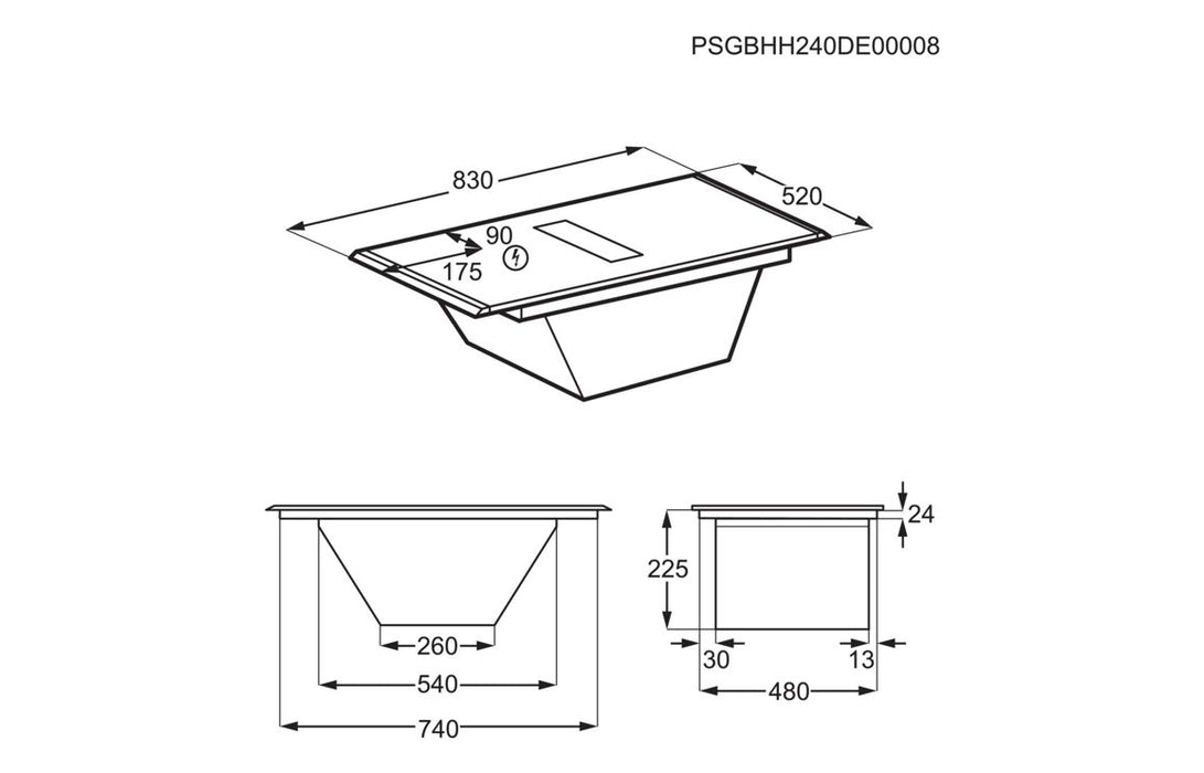 AEG NCH84C23AB 80cm Venting Induction Hob - Black Glass