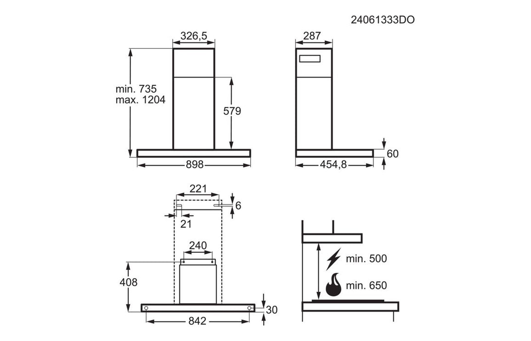AEG NDB9791AT 90cm Flat Box Chimney Hood - Matt Black