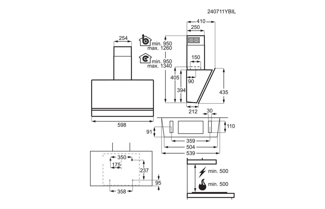 AEG NDV8761CT 60cm Angled Chimney Hood - Matt Black