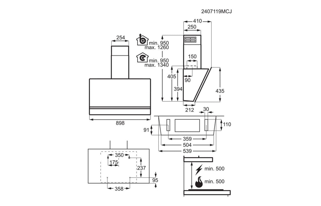AEG NDV9791AT 90cm Angled Chimney Hood - Matt Black