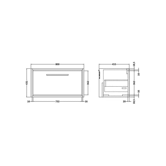 800mm Wall Hung Single Drawer Unit & Marble Worktop (Drawer, Unit or Set)