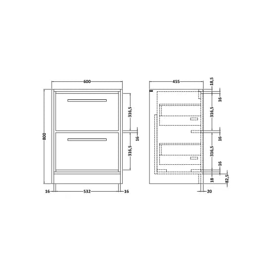 600mm Floor Standing 2-Drawer Unit & Marble Worktop (Drawer Unit, Basin or Set)