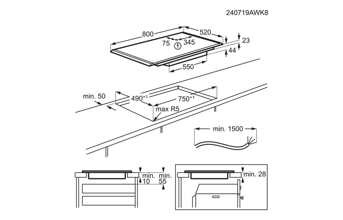 AEG NIK85M00AZ 80cm Flex Induction Hob - Matt Black
