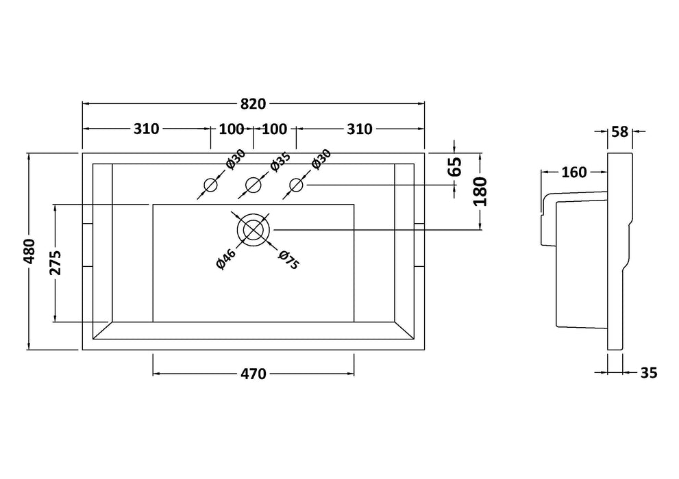 3 Tap Hole 800mm Traditional Ceramic Basin