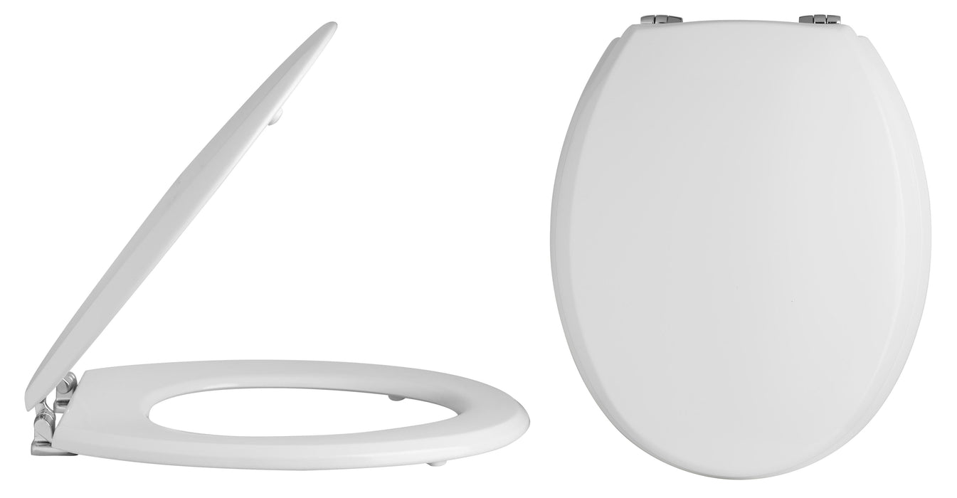 White Traditional Round Wooden Toilet Seat With Bottom Fix Hinge
