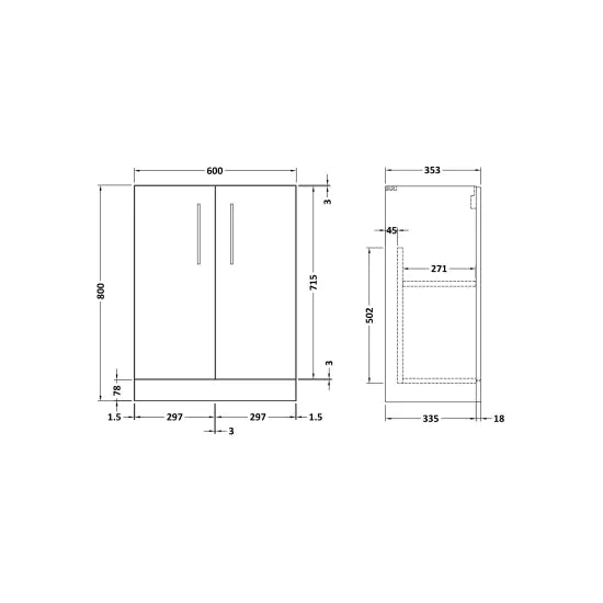 600mm Bleached Oak 2 Door Floor Standing Vanity Unit