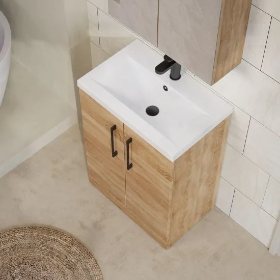 600mm Bleached Oak 2 Door Floor Standing Vanity Unit