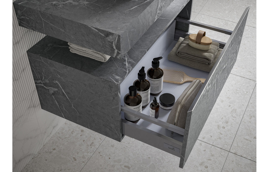 Origin 600mm Wall Hung Grey Marble Basin Shelf & Bottle Trap