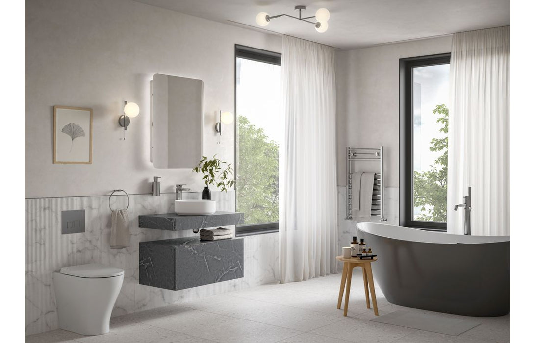 Origin 600mm Wall Hung Grey Marble Basin Shelf & Bottle Trap