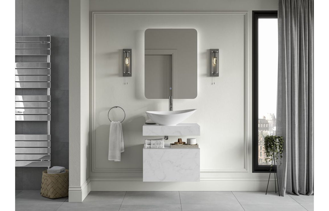 Origin 600mm Wall Hung White Marble Basin Shelf & Bottle Trap