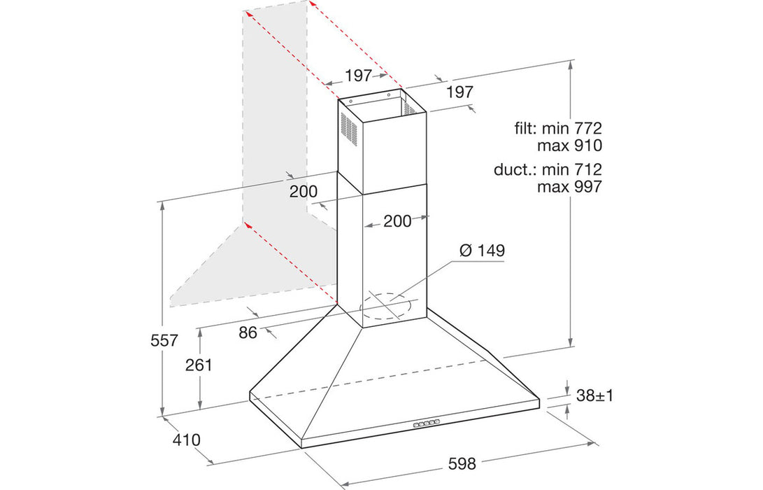 Hotpoint PHPN6.5 FLMX/1 60cm Chimney Hood - St/Steel