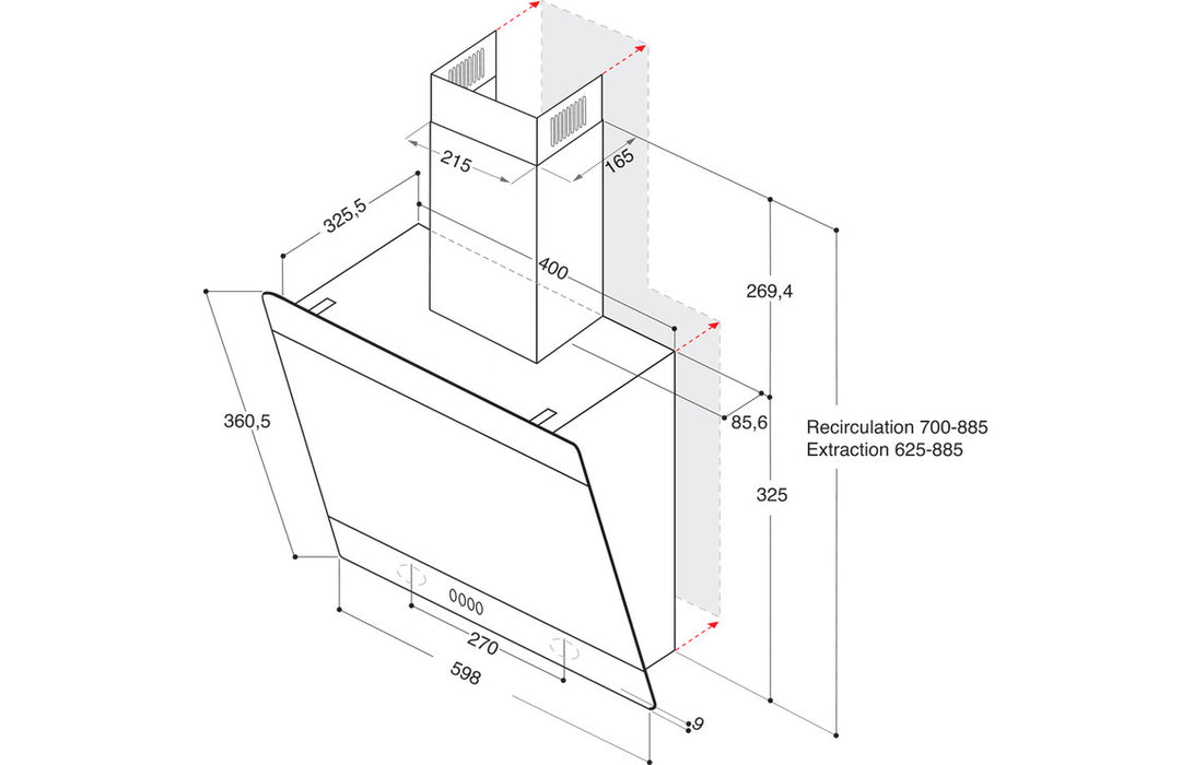 Hotpoint PHVP 62F LT K 60cm Angled Chimney Hood - Black